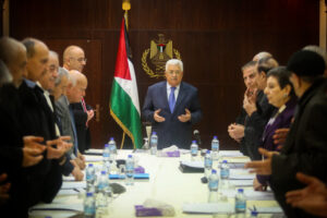 PA Leader Mahmoud Abbas at PLO executive committee meeting, 2017.