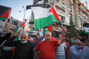 Palestinians in Ramallah protest against the Normalization Agreements between Israel UAE and Bahrain