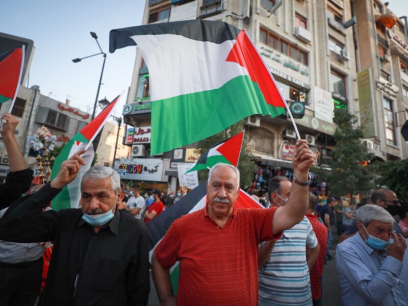 Palestinians in Ramallah protest against the Normalization Agreements between Israel UAE and Bahrain