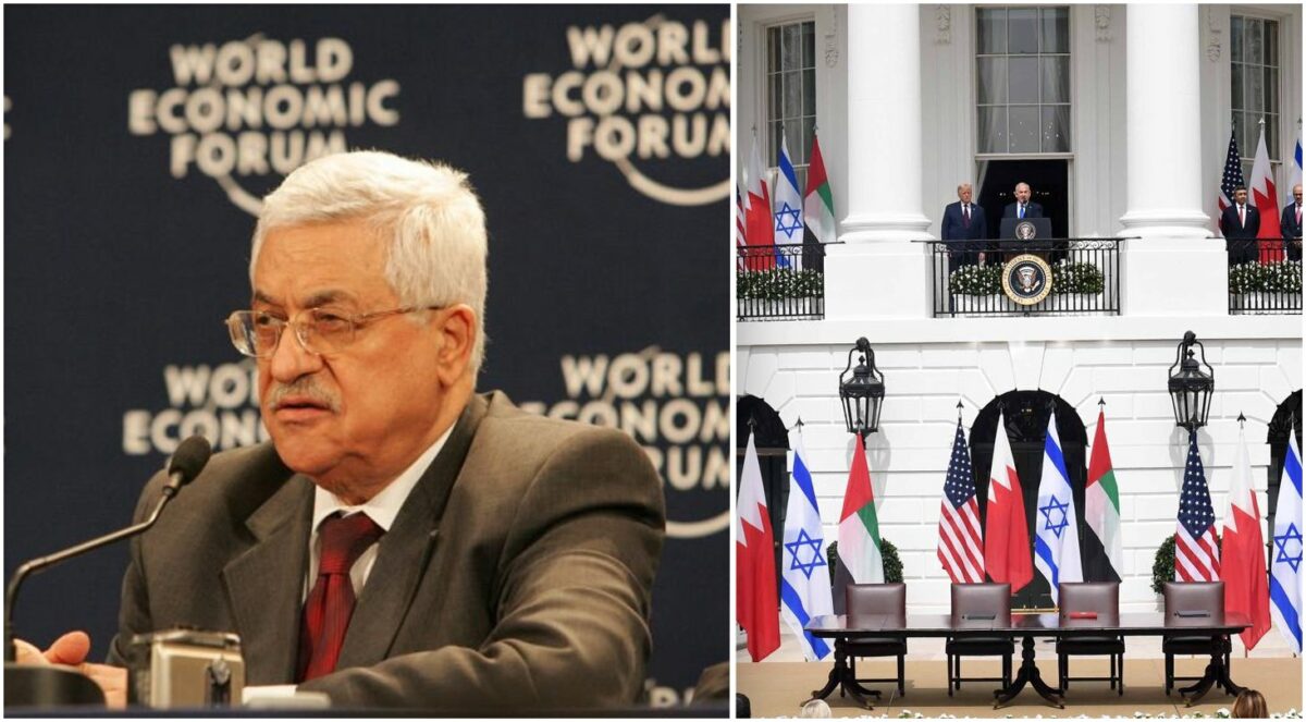 Palestinian President Mahmoud Abbas, Commons; Signing of Abraham Accords, White House, Credit: Avi Ohayon.