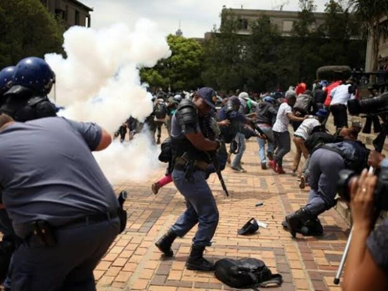 Police attempt to disperse protesting crowd at Wits University, Johannesburg, South Africa. Source: Twitter.