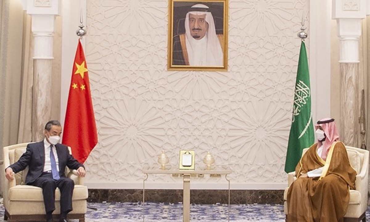 Chinese State Councilor and Foreign Minister Wang Yi, meeting with Saudi Arabian Crown Prince Mohammed bin Salman, on March 24, 2021. (MEMRI)
