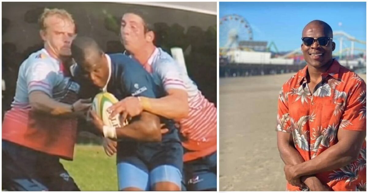 Lindani Myeni playing rugby, screenshot Youtube; Lindani Myeni, Facebook.