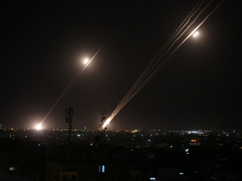 Rockets are launched towards Israel from Rafah, in the southern Gaza Strip, early on May 12, 2021. Photo by Abed Rahim Khatib/Flash90.