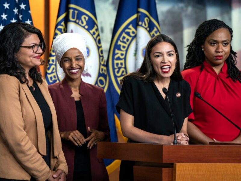 From left: Reps. Rashida Tlaib (D-Mich.), Ilhan Omar (D-Minn.), Alexandria Ocasio-Cortez (D-N.Y.) and Ayanna Pressley (D-Mass.). Source: Screenshot.