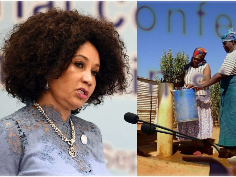 Minister Lindiwe Sisulu addresses the 7th Ministerial Conference of the Forum on China-Africa Cooperation, Beijing 2 Aug 2018, GovZA; Rural women at a water-pump, SA, commons.