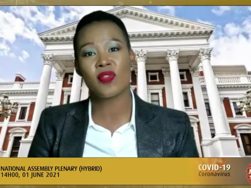 Minister Stella Ndabeni-Abrahams, speaking at the National Assembly Plenary, 1 June 2021. Screenshot.