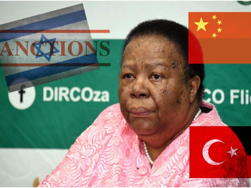 Minister Pandor briefs media on SADC events, 2019, GovZA; South Africa is friends with Turkey & China but the Minister supports Sanctions Israel. Flags - commons.