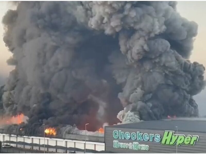 Checkers supermarket in flames during riots in KZN, South Africa. Screenshot