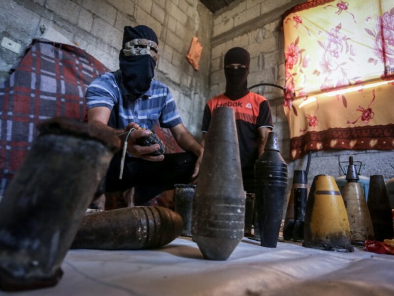 Palestinians prepare flammable materials and explosives to be attached to balloons and launched into Israel from Gaza, in Rafah, southern Gaza Strip, on Aug. 8, 2020. Photo by Abed Rahim Khatib/Flash90.
