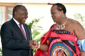 President Cyril Ramaphosa received by His Majesty King Mswati III during a working visit to the Kingdom of Eswatini, 3 March 2019. [Photo: GCIS]