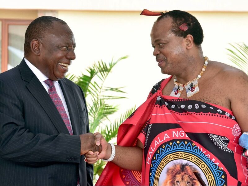 President Cyril Ramaphosa received by His Majesty King Mswati III during a working visit to the Kingdom of Eswatini, 3 March 2019. [Photo: GCIS]