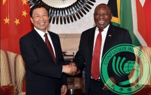 South Africa-China Bi-National Commission, 22 Nov 2016, then Deputy President Cyril Ramaphosa with Vice President of the People's Republic of China Dr Li Yuanchao; GovZA, Flickr. Confucius Institute Logo.