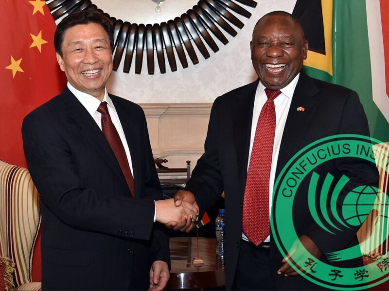 South Africa-China Bi-National Commission, 22 Nov 2016, then Deputy President Cyril Ramaphosa with Vice President of the People's Republic of China Dr Li Yuanchao; GovZA, Flickr. Confucius Institute Logo.