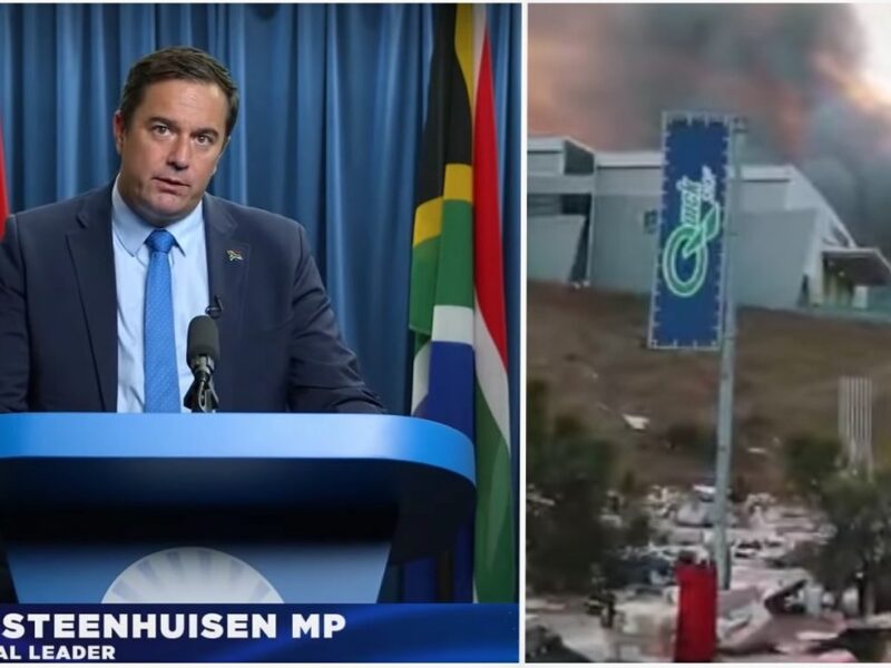 DA leader John Steenhuisen, source DA; KZN Damage, source: Screenshot FB.