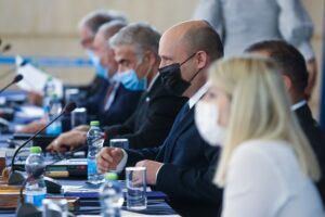 Israeli Prime Minister Naftali Bennett attends a cabinet meeting at the Foreign MInistry in Jerusalem on July 25, 2021. Photo by Marc Israel Sellem/POOL.