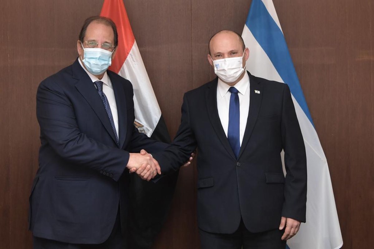 Israeli Prime Minister Naftali Bennett met with Egyptian Intelligence Minister Abbas Kamel in Israel on Aug. 18, 2021. Source: Twitter/PMO.