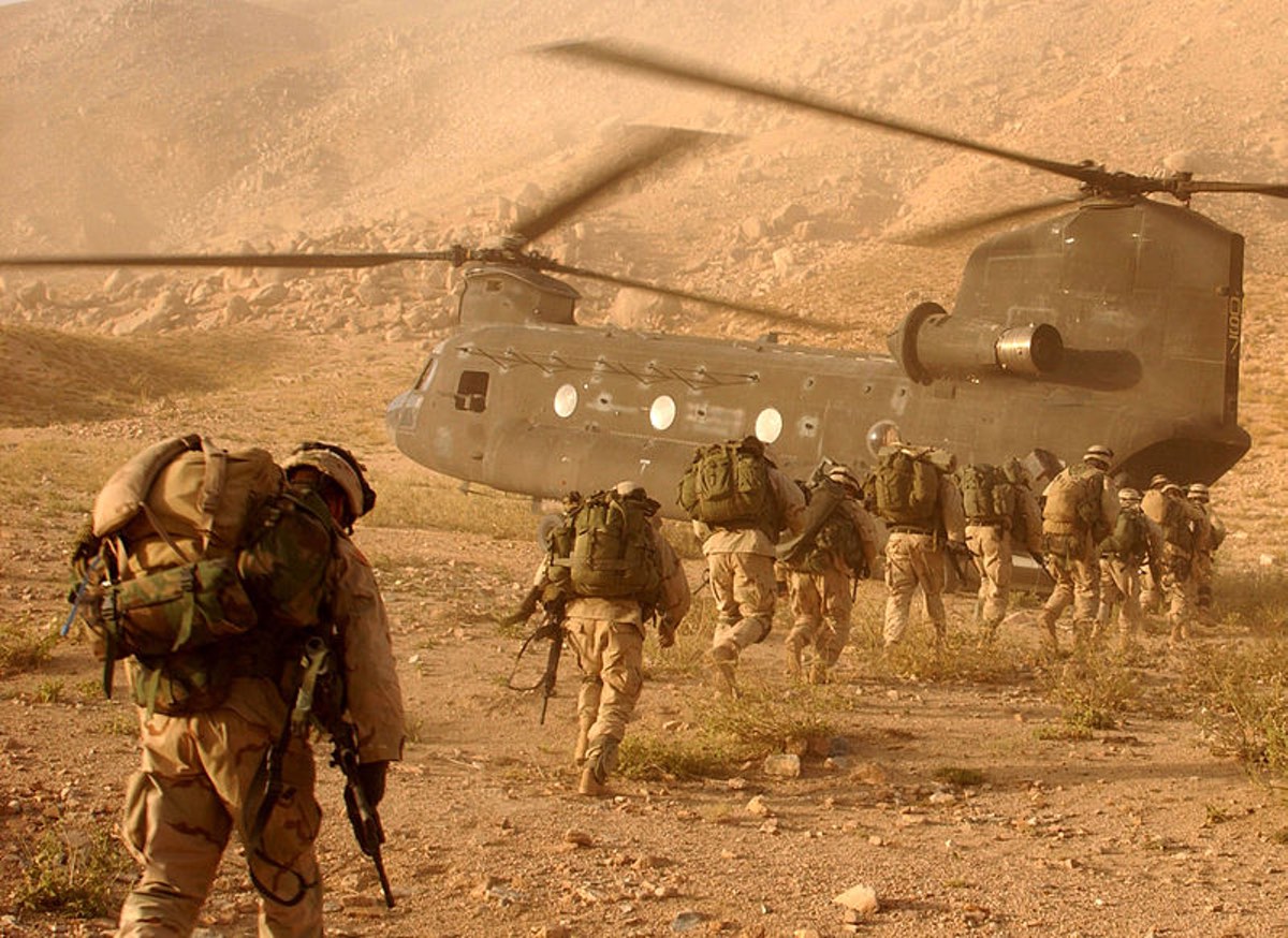 U.S. soldiers on the way back to Kandahar Army Air Field on Sept. 4, 2003. The soldiers were searching for Taliban fighters and illegal weapons caches. Photo: Staff Sgt. Kyle Davis/U.S. Army.