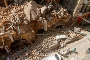 A view of damaged buildings one day after multiple explosions in Beirut, Aug. 5, 2020. Photo by Zaatari Lebanon/Flash90