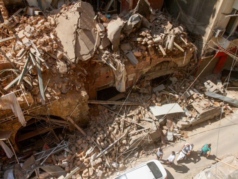 A view of damaged buildings one day after multiple explosions in Beirut, Aug. 5, 2020. Photo by Zaatari Lebanon/Flash90