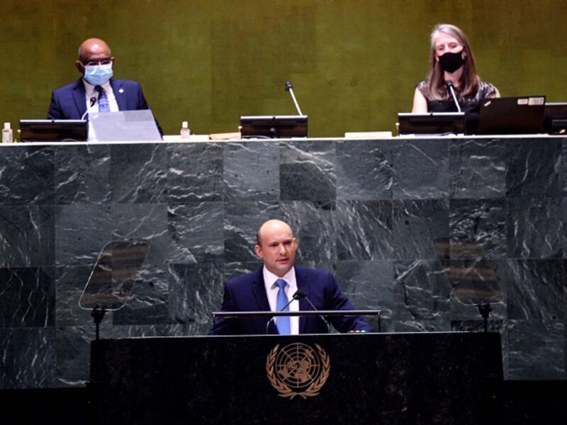 Israeli Prime Minister Naftali Bennett addresses the United Nations General Assembly, in NYC, USA. September 27, 2021. Photo by Avi Ohayon/GPO.