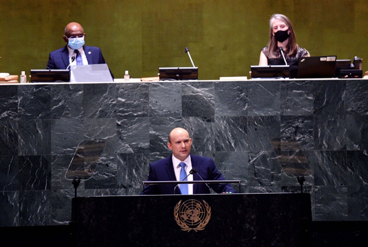 Israeli Prime Minister Naftali Bennett addresses the United Nations General Assembly, in NYC, USA. September 27, 2021. Photo by Avi Ohayon/GPO.