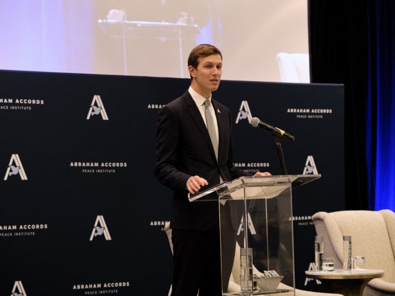 Jared Kushner, senior adviser to former President Donald Trump, addresses a gathering of the Abraham Accords Peace Institute, which helped establish to make sure the accords could meet their potential, Sept. 14, 2021. Credit: Dmitriy Shapiro.