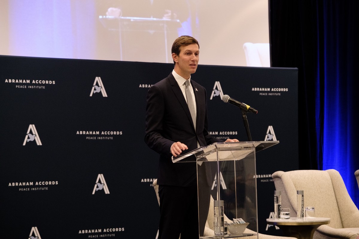 Jared Kushner, senior adviser to former President Donald Trump, addresses a gathering of the Abraham Accords Peace Institute, which helped establish to make sure the accords could meet their potential, Sept. 14, 2021. Credit: Dmitriy Shapiro.