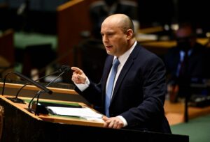 Israeli Prime Minister Naftali Bennett addresses the U.N. General Assembly in New York City on Sept. 27, 2021. Photo by Avi Ohayon/GPO.