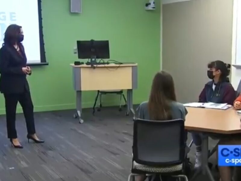 Vice President Kamala Harris at George Mason University. Source: Screenshot.