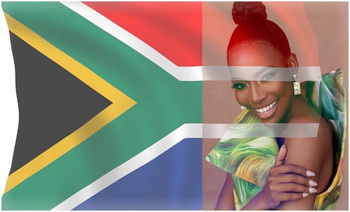 Miss SA Lalela Mswane, source: Facebook. SA Flag, Pixabay.