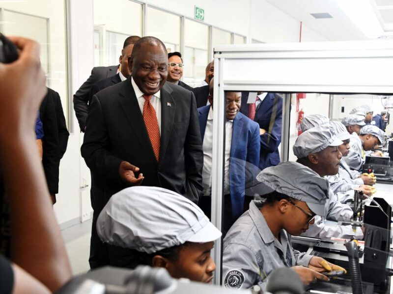 President Cyril Ramaphosa during a walk-about at the launch of launch of the Mara Phone Manufacturing Plant in Durban, 17 October 2019. Source: South African Government.