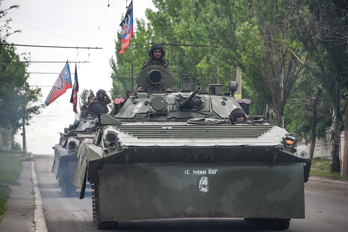 A Russia-backed rebel convoy near Donetsk, eastern Ukraine, May 30, 2015. Credit: Mstyslav Chernov, commons.