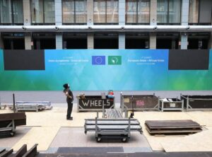 Shiny backgrounds for photo opportunities figure prominently at the 2022 AU-EU summit in Brussels. Photo by European Union.