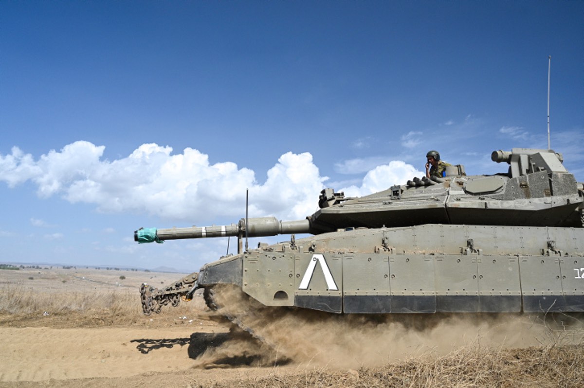 An Israeli tank near the Syrian border in the northern Golan Heights, Oct. 17, 2021. Photo by Michael Giladi/Flash90.