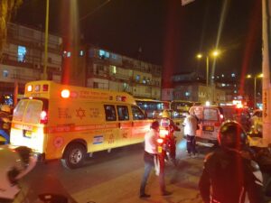 First responders from Magen David Adom at the scene of a terror attack in Bnei Brak, Israel, on March 29, 2022. Credit: Magen David Adom/Twitter.