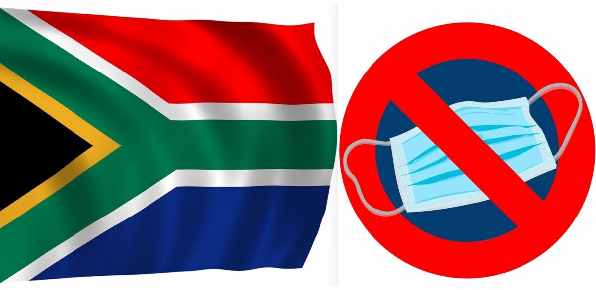 South African flag; 'No Mask' sign, Pixabay.