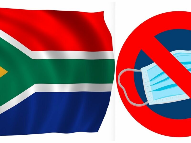 South African flag; 'No Mask' sign, Pixabay.