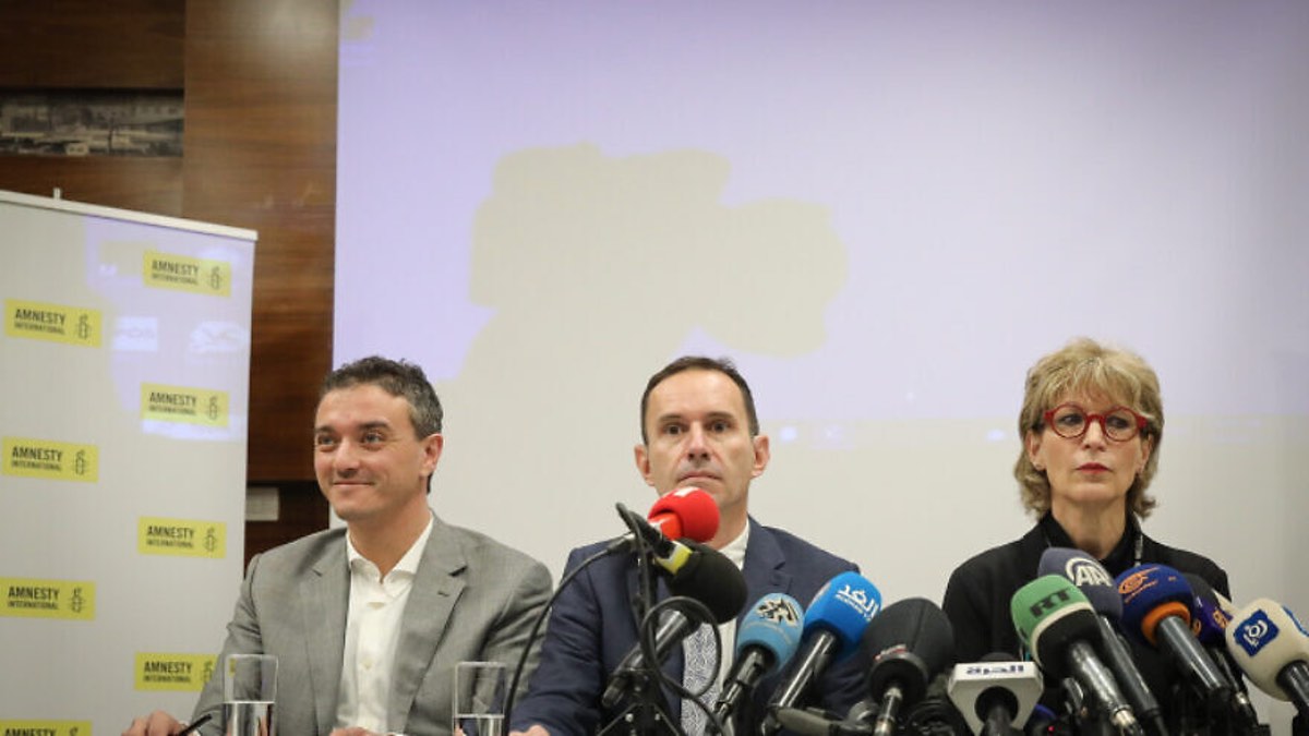 Secretary-General of Amnesty International Agnès Callamard attends a press conference in eastern Jerusalem on Feb. 1, 2022. Photo by Flash90.