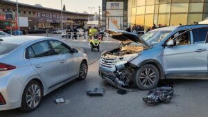 The scene of a car-ramming and stabbing attack outside the Big shopping center in Beersheva, in southern Israel, on March 22, 2022. Photo by Flash90.