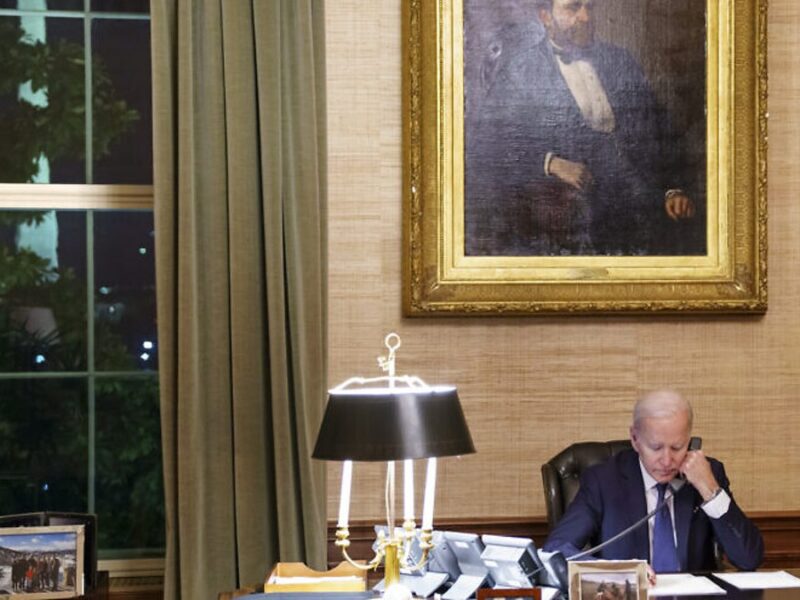 U.S. President Joe Biden speaking on the phone at the White House. March, 9, 2022. Source: POTUS/Twitter.