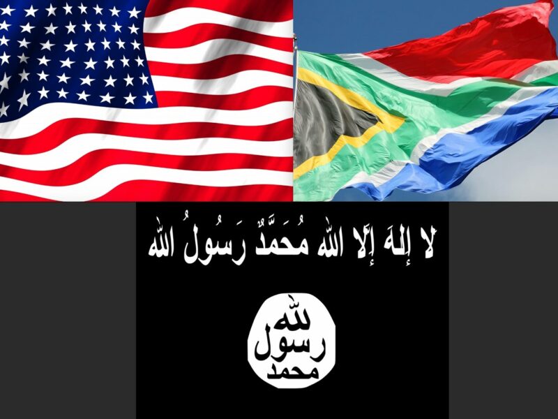 United States flag, South Africa flag, ISIS flag. Commons.