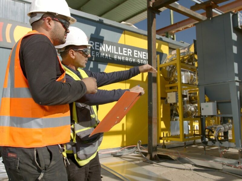 Brenmiller Energy’s continuous thermal energy storage battery uses crushed volcanic rock, replacing industrial boilers. Photo courtesy of Brenmiller Energy