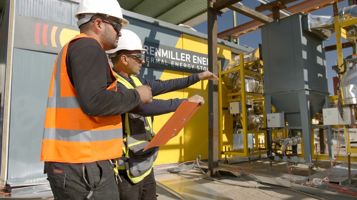 Brenmiller Energy’s continuous thermal energy storage battery uses crushed volcanic rock, replacing industrial boilers. Photo courtesy of Brenmiller Energy