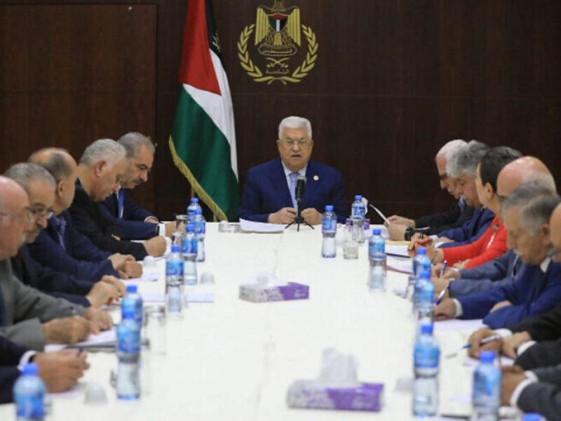 Palestinian President Mahmoud Abbas meets with members of the Executive Committee of the Palestine Liberation Organization in the West Bank city of Ramallah on October 3, 2019