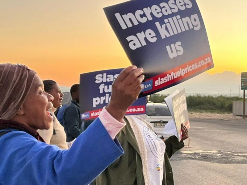 DA activists on street corners across Cape Town, picketing against the ANC government's exorbitant fuel prices. source: DA.