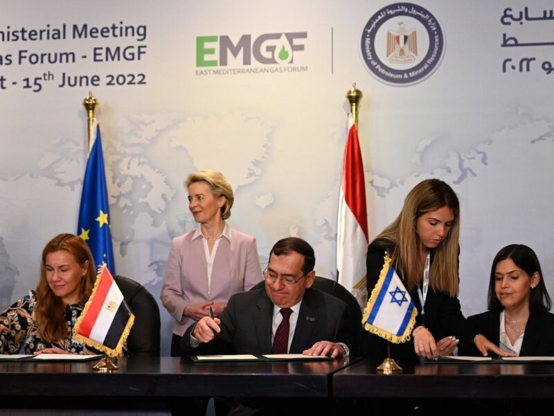 Egypt, Israel and the European Union signed a Memorandum of Understanding (MoU) to increase natural-gas sales to the European Union on June 15, 2022. Source: Naftali Bennett/Twitter.