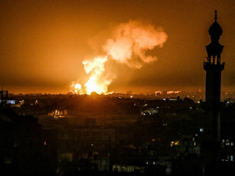 An Israeli airstrike in Khan Yunis, in the southern Gaza Strip, on Jan. 2, 2022. Photo by Abed Rahim Khatib/Flash90.