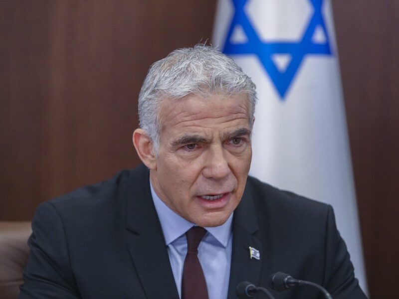 Israeli Prime Minister Yair Lapid leads a cabinet meeting at the Prime Minister's Office in Jerusalem on July 3, 2022. Photo: Marc Israel Sellem.