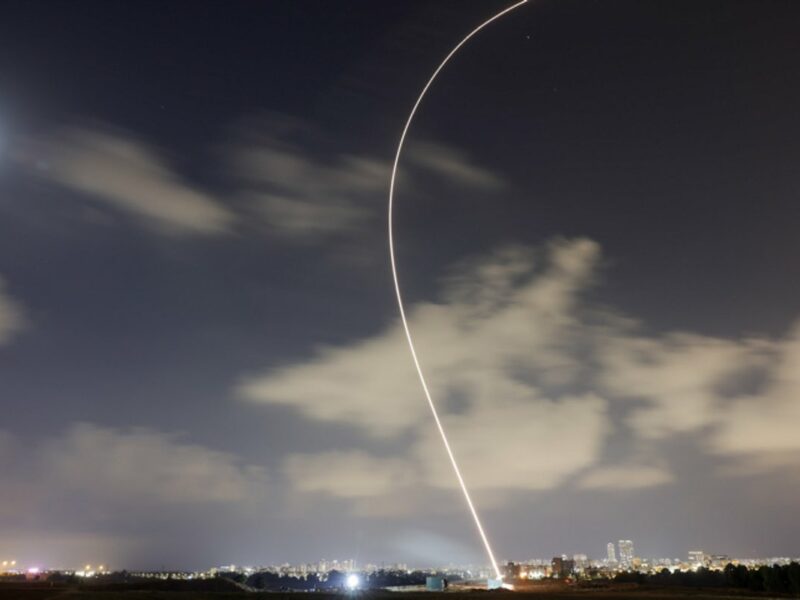 Israel's Iron Dome missile defense system fires interceptors at rockets launched from the Gaza Strip, in central Israel, Aug. 6, 2022. Photo by Nati Shohat/Flash90.